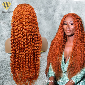 Colored Wigs Human Hair Lace Front,Custom Color Wig For Black Women, #350 Deep Wave Orange Ginger Human Hair Wig
